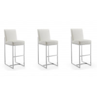 Manhattan Comfort 3-BS010-PW Element 42.13 in. Pearl White and Polished Chrome Stainless Steel Bar Stool (Set of 3)